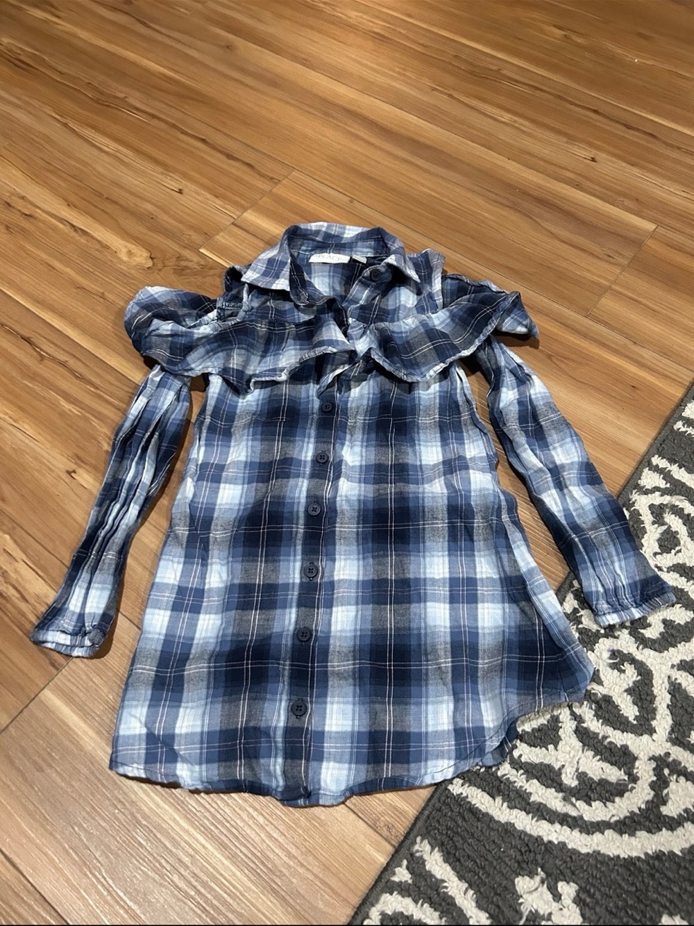 Children’s Place Blue Plaid Dress with Ruffle Trim Size 5/6 - Picture 1 of 2